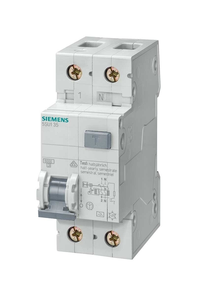 Siemens - Siemens 5SU1353-1KK16 C 16A 4.5kA 240v 30mA Kaçak Akım Koruma Rölelı N Otomat
