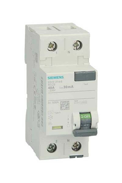 Siemens - Siemens 5SV3314-6 40A 230V 30mA Faz+Nötr Kaçak Akım Koruma Rölesi