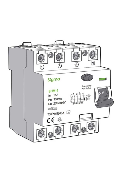 Sigma - Sigma SHM4025300 25A 300mA 4 Kutuplu Kaçak Akım Koruma Şalteri