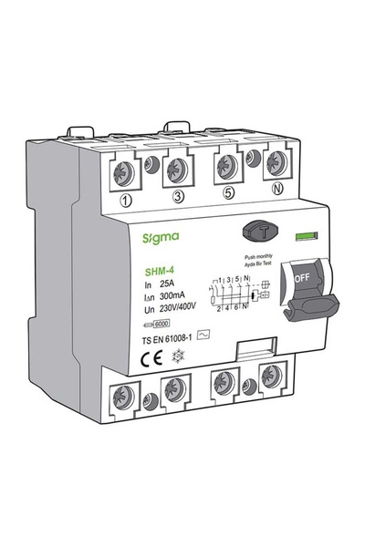 Sigma - Sigma SHM4080030 80A 6kA 4 Kutuplu Kaçak Akım Koruma Şalteri