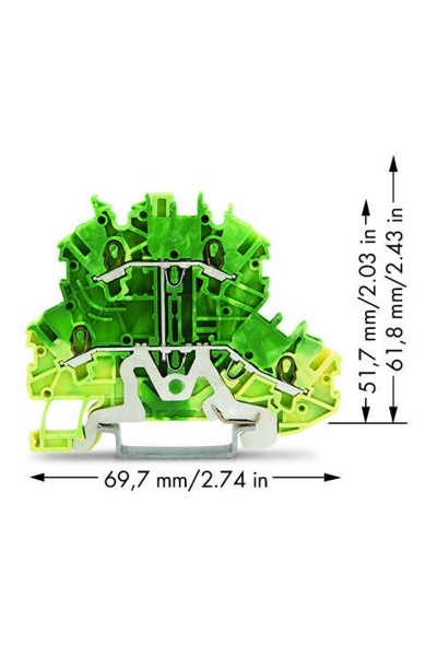 Wago 2000-2207 50 Adet Sarı Yeşil 2 Katlı 2 İletkenli Topraklamalı Ray Klemens - Thumbnail