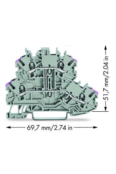 Wago 2000-2208 50 Adet 1.5mm2 Gri 2 Katlı 2 İletkenli Ray Klemens - Thumbnail
