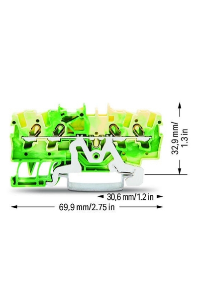 Wago 2001-1407 100 Adet 2.5mm2 Sarı Yeşil 4 İletkenli Topraklamalı Ray Klemens - Thumbnail