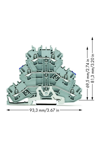 Wago 2002-3218 50 Adet 2.5-4mm2 Gri Ekranlı 3 Katlı Topraklamalı Ray Klemens - Thumbnail