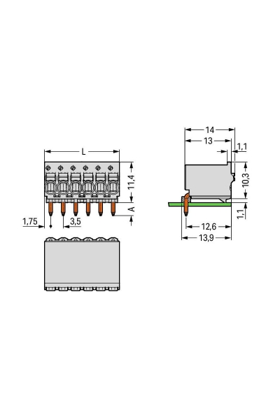 Wago 2091-1380 100 Adet 1.5mm2 90 Derece 10 Kutuplu PCB Dişi Klemens - Thumbnail