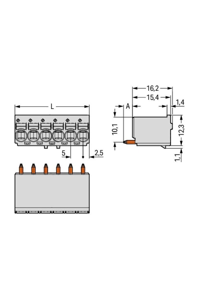 Wago 2092-1175 200 Adet 2.5mm2 Düz 5 Kutuplu PCB Dişi Klemens - Thumbnail