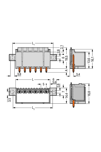 Wago 2092-1405/205-000 200 Adet 2.5mm2 5 Kutup Flanşlı THR Erkek Konnektör - Thumbnail