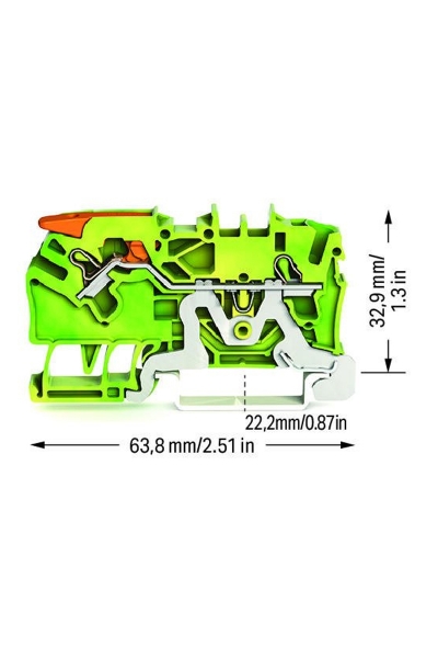 Wago 2102-1207 50 Adet 4mm2 Sari Yeşil 2 iletkenli Kollu Yaylı Topraklama Klemensi - Thumbnail