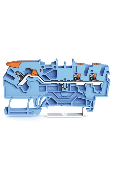 Wago - Wago 2102-5304 50 Adet 4mm2 Mavi 3 iletkenli Kollu Basma Butonlu Klemens