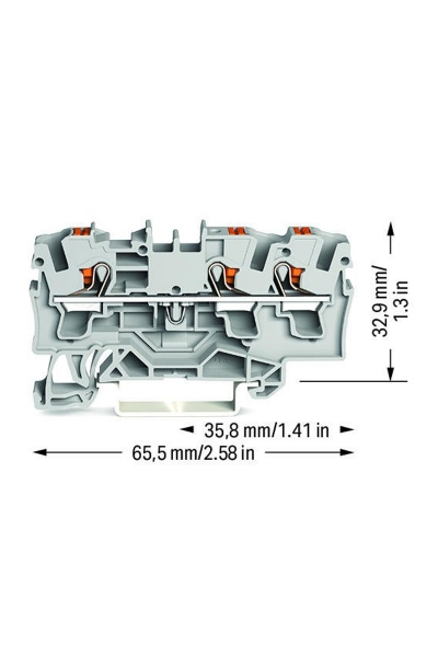 Wago 2204-1301 50 Adet 6mm2 Gri 3 iletkenli Basma Butonlu Klemens - Thumbnail