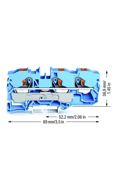 Wago 2210-1304 25 Adet 16mm2 Mavi 3 iletkenli Basma Butonlu Ray Klemens - Thumbnail