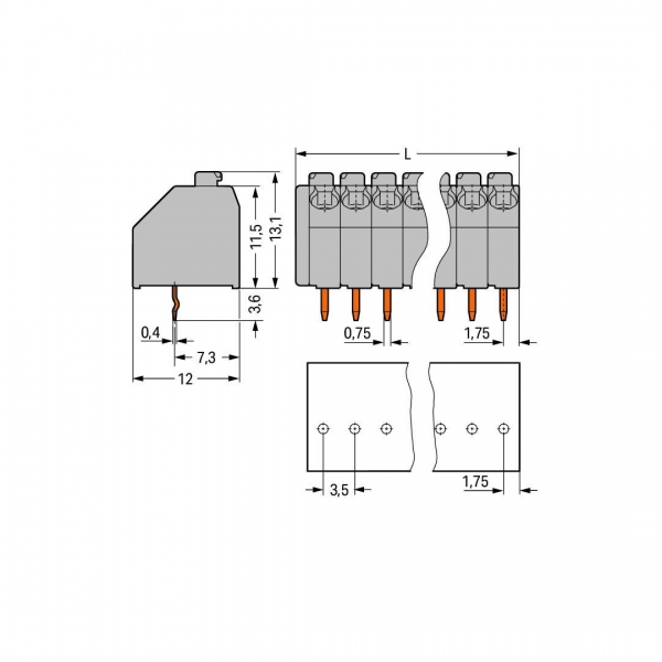 Wago 250-102 140 Adet 3.5mm Basma Düğmeli 1 İletkenli 2 Kutuplu PCB Klemens - Thumbnail