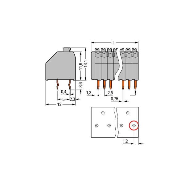 Wago 250-402 180 Adet 2.5mm Basma Düğmeli 1 İletkenli 2 Kutuplu PCB Klemens - Thumbnail