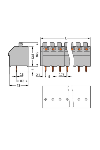 Wago 250-503 70 Adet 5mm Basma Düğmeli 1 İletkenli 3 Kutuplu PCB Klemens - Thumbnail