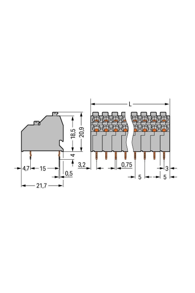 Wago 250-702 66 Adet 5mm Basma Düğmeli Çift Katlı 2x2 Kutuplu PCB Klemens - Thumbnail
