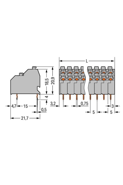 Wago 250-703 45 Adet 5mm Basma Düğmeli Çift Katlı 3x2 Kutuplu PCB Klemens - Thumbnail