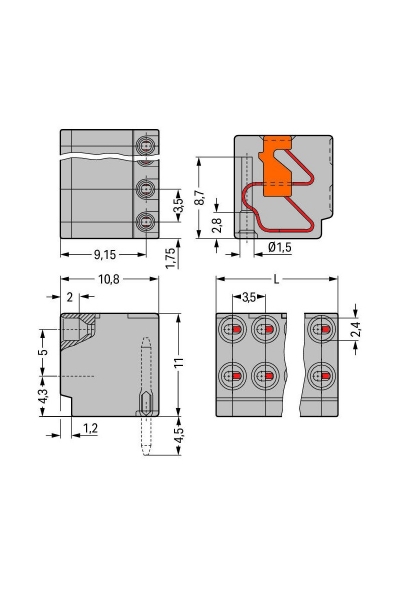 Wago 252-102 100 Adet Dişi 3.5mm 2 Kutuplu PCB Klemens - Thumbnail