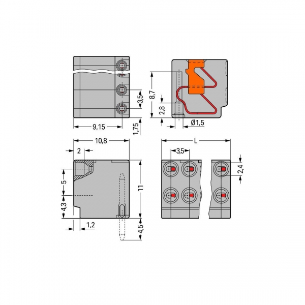 Wago 252-104 100 Adet 3.5mm 4 Kutuplu Dişi PCB Klemens - Thumbnail