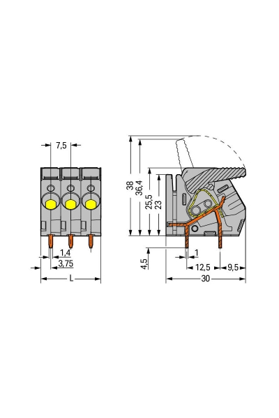 Wago 2706-153 55 Adet Sarı Yeşil 2 İletkenli Yüksek Akım PCB Klemensi - Thumbnail