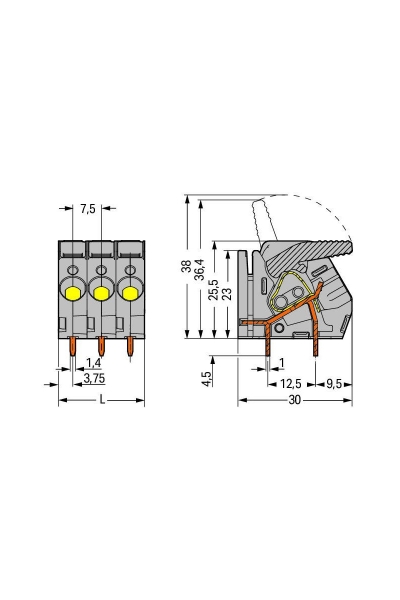 Wago 2706-154 40 Adet Gri 4 İletkenli Yüksek Akım PCB Klemens Flanşlı - Thumbnail