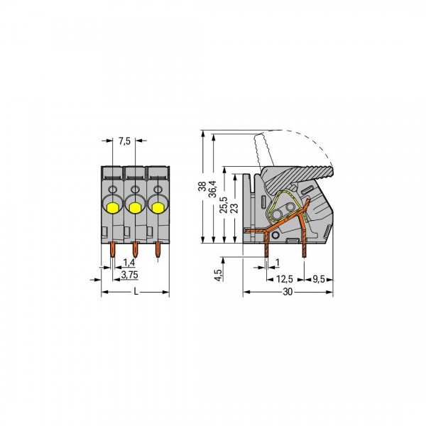 Wago 2706-155 30 Adet Mavi 4 İletkenli Yüksek Akım PCB Klemens Flanşlı - Thumbnail