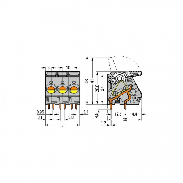 Wago 2716-105 25 Adet 16mm2 Kollu 5 Kutuplu Yüksek Akım PCB Klemens - Thumbnail