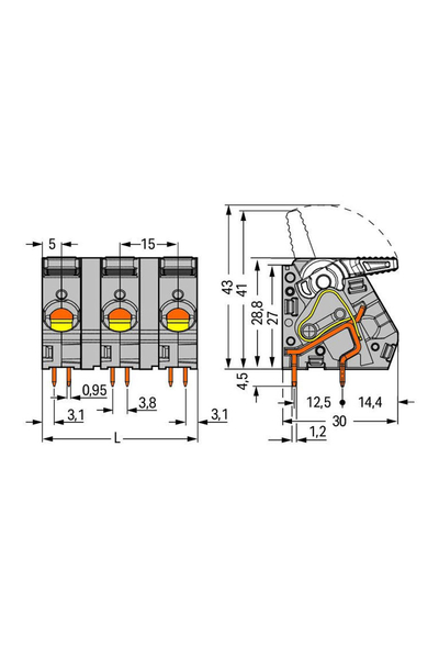 Wago 2716-205 15 Adet 16mm2 Kollu 5 Kutuplu Yüksek Akım PCB Klemens - Thumbnail
