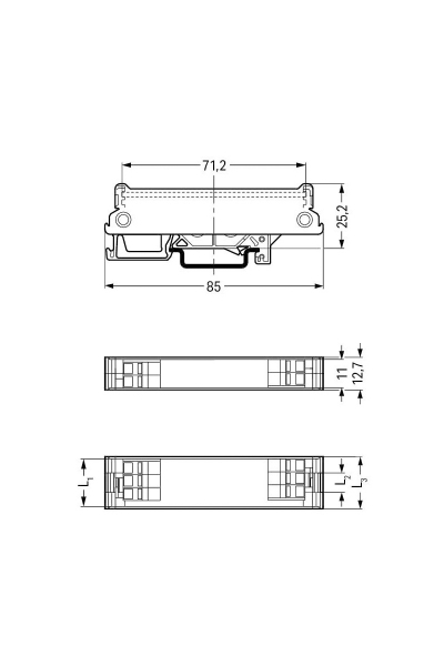 Wago 288-600 85mm Dış 71.2mm PCB Genişliği Ölçü 1 Alt Taban - Thumbnail