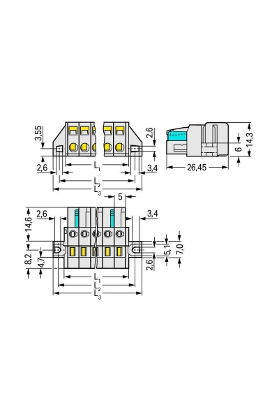 Wago 721-102/031-000 100 Adet 2.5mm2 Flanşlı MCS 2li Dişi Konnektör - Thumbnail