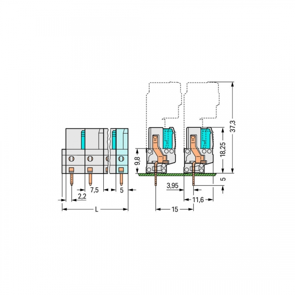Wago 722-733 100 Adet 2.5mm2 Düz MCS 3lü Lehim Bacaklı Dişi Konnektör - Thumbnail