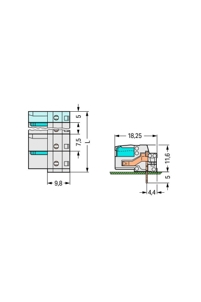 Wago 722-834 50 Adet 2.5mm2 90 Derece MCS 4lü Lehim Bacaklı Dişi Konnektör - Thumbnail