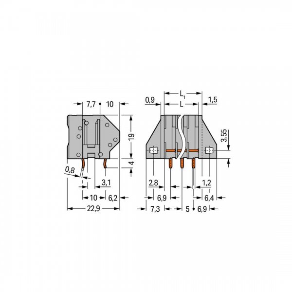Wago 745-104 120 Adet 4mm2 Gri Flanşsız 4lü Modül Yüksek Akım PCB Klemens - Thumbnail