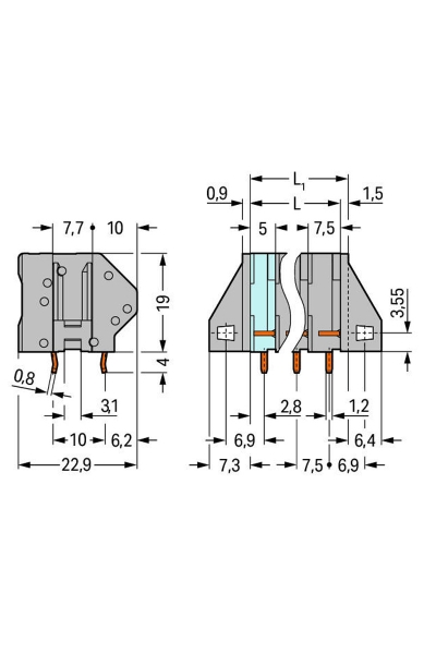 Wago 745-154 90 Adet 4mm2 Gri Flanşsız 4lü Modül Yüksek Akım PCB Klemens - Thumbnail