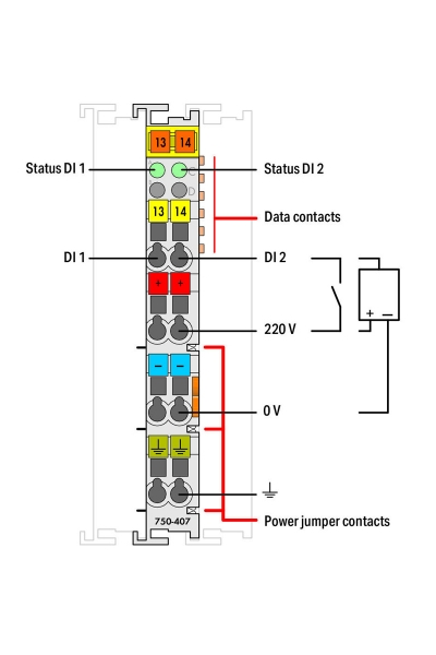 Wago - Wago 750-407 220 V DC 2 Kanal Dijital Giriş Modülü Wago 750-407 220 V DC 2 Kanal Dijital Giriş Modülü - Thumbnail