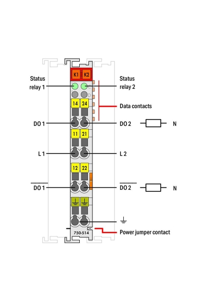 Wago 750-514 125V AC 0.5A 2 Kanal Dijital Çıkış Modülü - Thumbnail