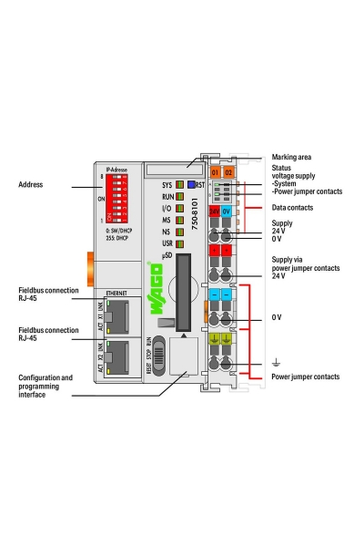 Wago 750-8101 PFC 100 Ethernet TCP/IP 10/100Mbit/s Kontrolör - Thumbnail