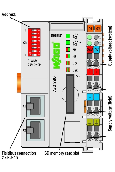 Wago 750-880/025-001 ETHERNET TCP/IP 10/100 Mbit/s Kontrolör - Thumbnail