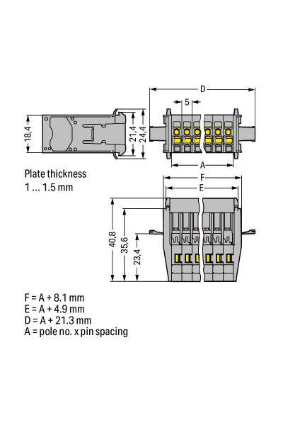 Wago 769-605/005-000 25 Adet 4mm2 Snap in Flanşlı 5 Kutuplu Erkek Konnektör - Thumbnail