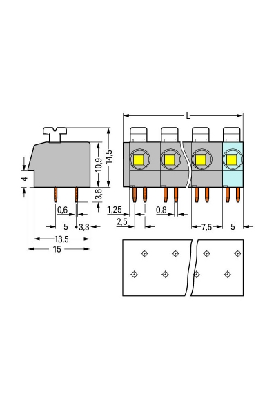 Wago 804-304 40 Adet 2.5mm2 7.5mm 1 İletkenli 4 Kutuplu PCB Klemens - Thumbnail